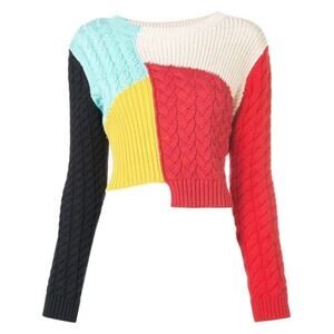 Alice + Olivia Lebell Mixed Knit Cropped Sweater
